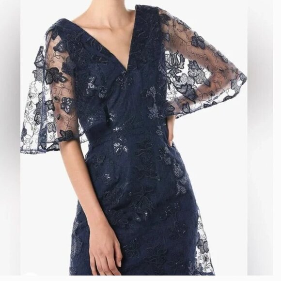 Dress the Population Roseanna Flutter Sleeve Sequin Lace Dress in Navy - Picture 3 of 8